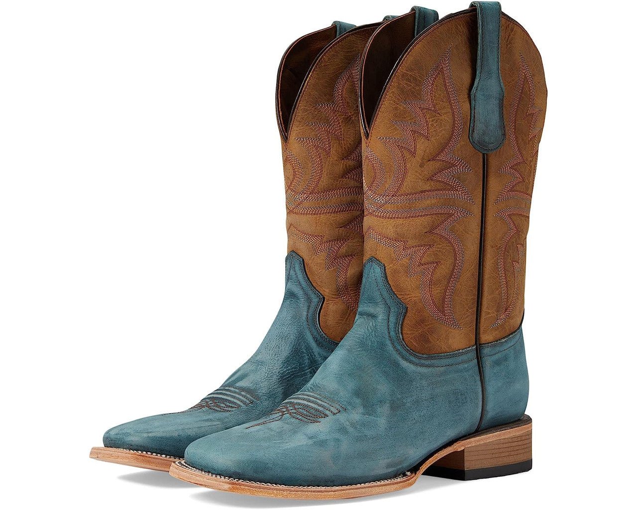 Corral Men's 12" Blue Tan Embroidery Wide Square Toe Western Boot - L5954 - 7D