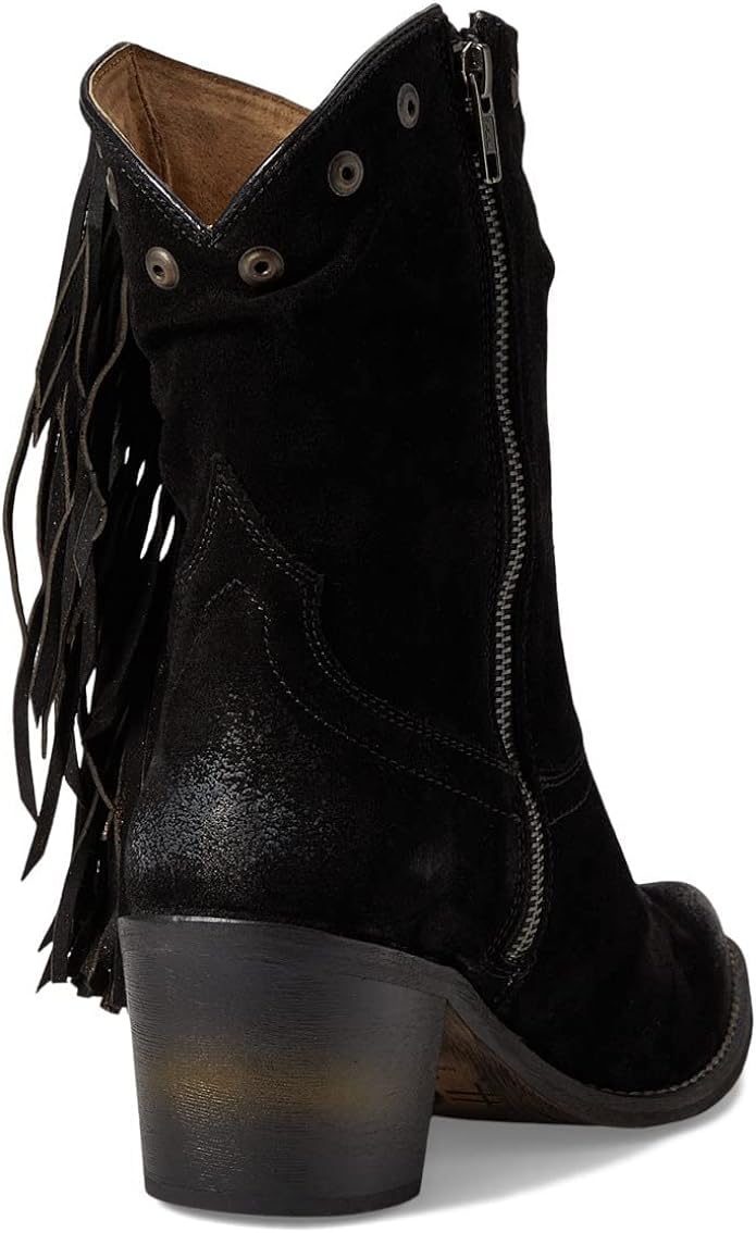 Corral Circle G Women's 8" Black Slouch & Embroidery & Fringes Pointed Toe Ankle Bootie - Q0243 - 5M