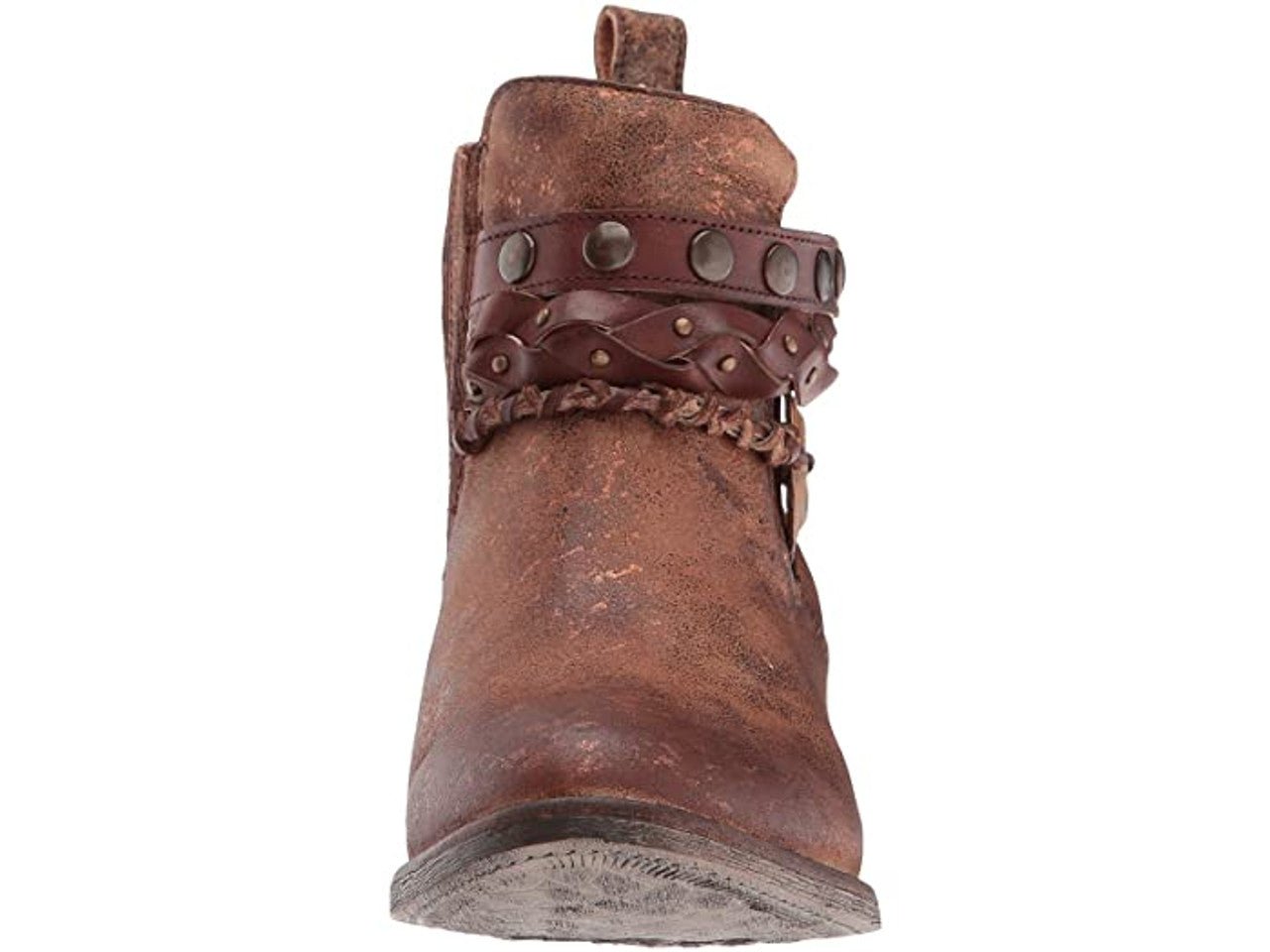 Corral Circle G Women's 7" Harness and Studs Brown Round Toe Ankle Bootie - Q5003 5M