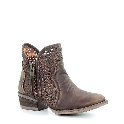 Corral Circle G Women's 7" Brown Cutout Shortie Round Toe Ankle Boot - Q5019 - 5M