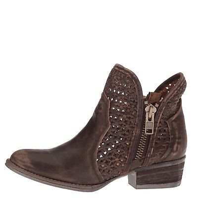 Corral Circle G Women's 7" Brown Cutout Shortie Round Toe Ankle Boot - Q5019 - 5M