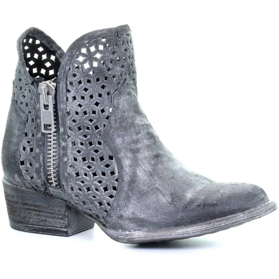 Corral Circle G Women's 7" Grey Cutout Shortie Round Toe Ankle Boot - Q5059 - 5M