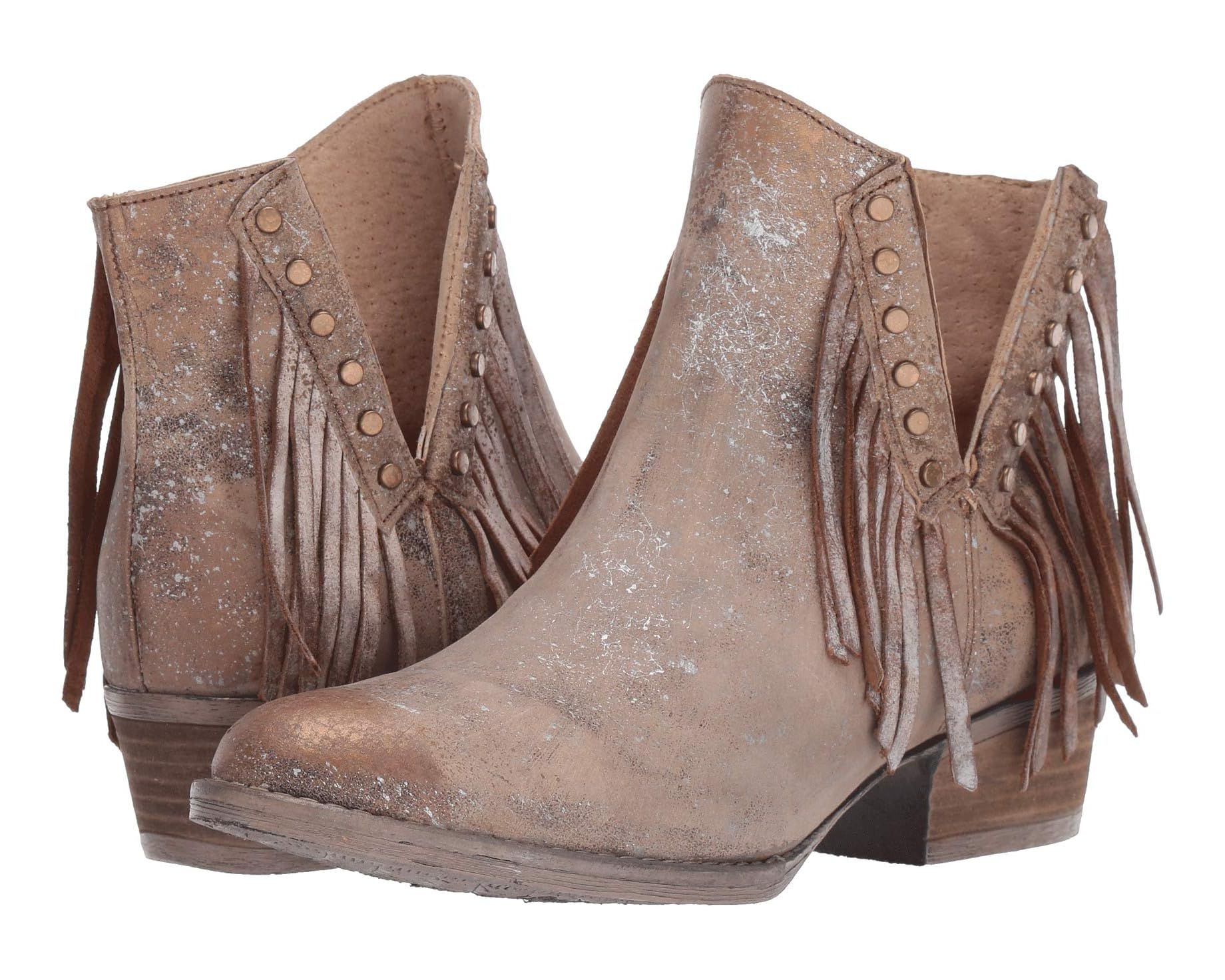 Corral Circle G Women's 7" Brown Studs & Fringes Round Toe Ankle Bootie - Q5090 - 5M