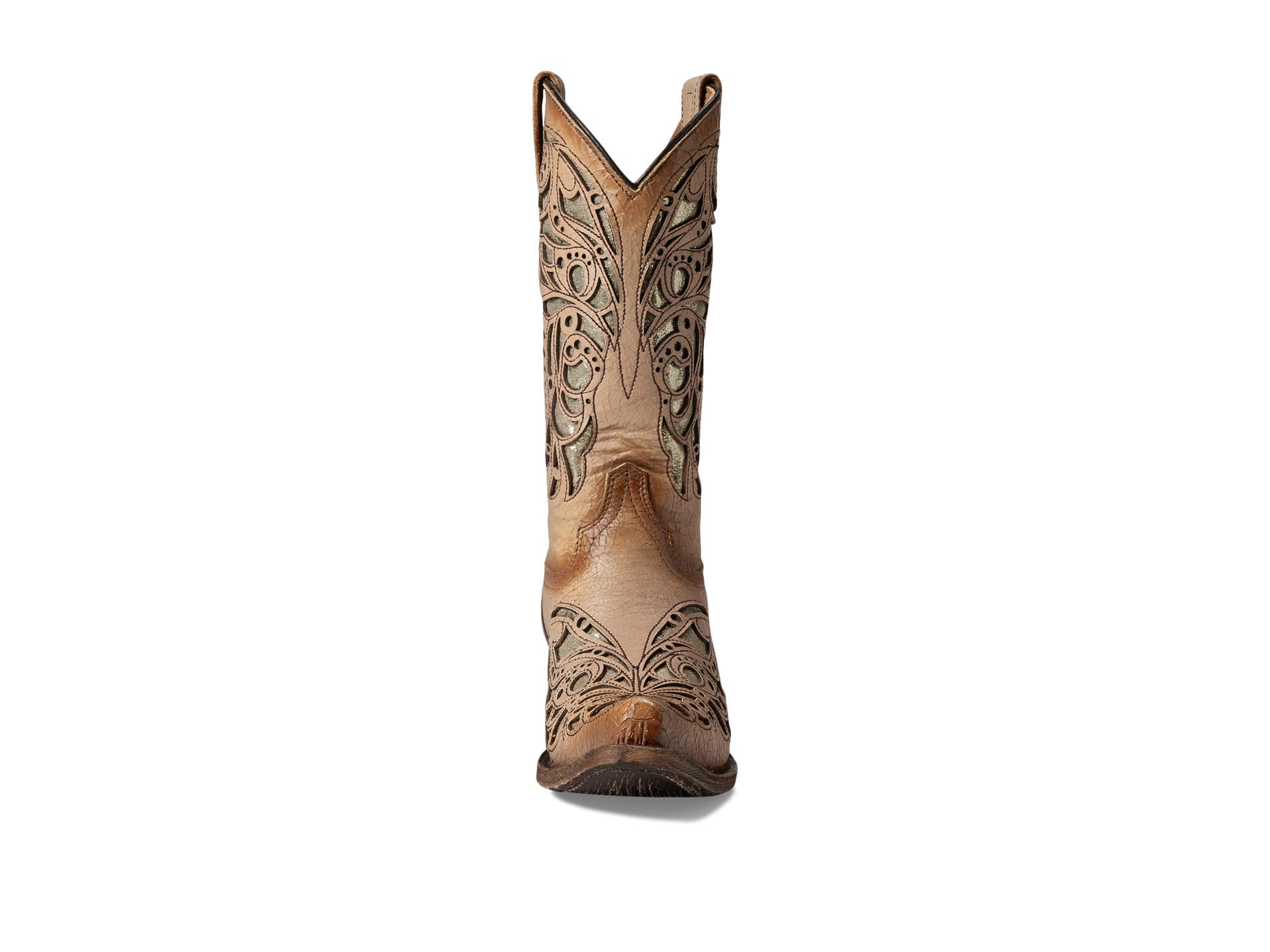 Corral Youth 11" Beige Embroidery Inlay Snip Toe Cowgirl Boots - T0080 - 2