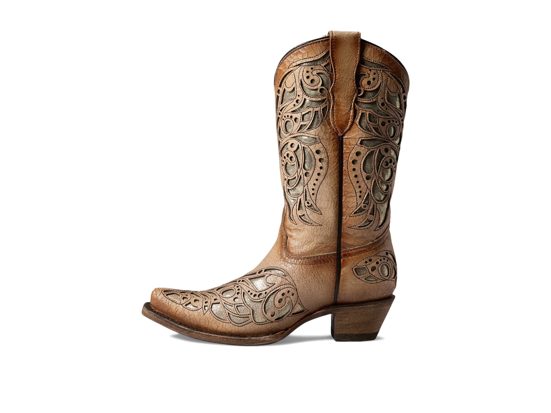 Corral Youth 11" Beige Embroidery Inlay Snip Toe Cowgirl Boots - T0080 - 2