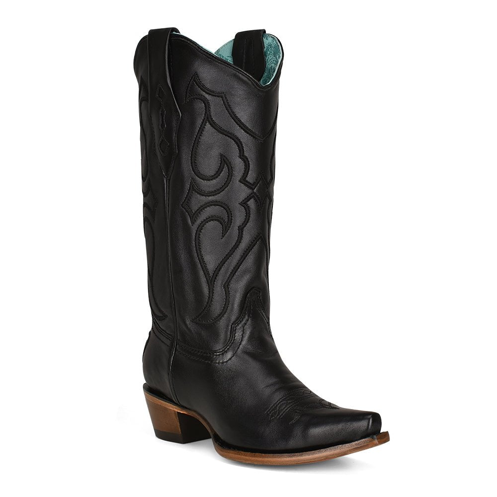 Corral Women's 13" Black Matching Stitch Pattern & Inlay Snip Toe Western Boot - Z5072 - 5M