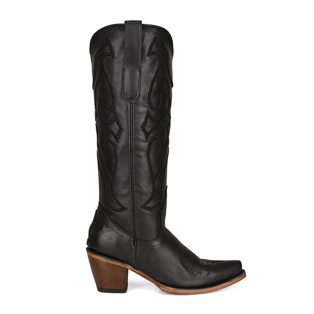 Corral Women's 15" Black Tall Top Matching Stitch Pattern & Inlay Snip Toe Western Boot - Z5075 - 5M