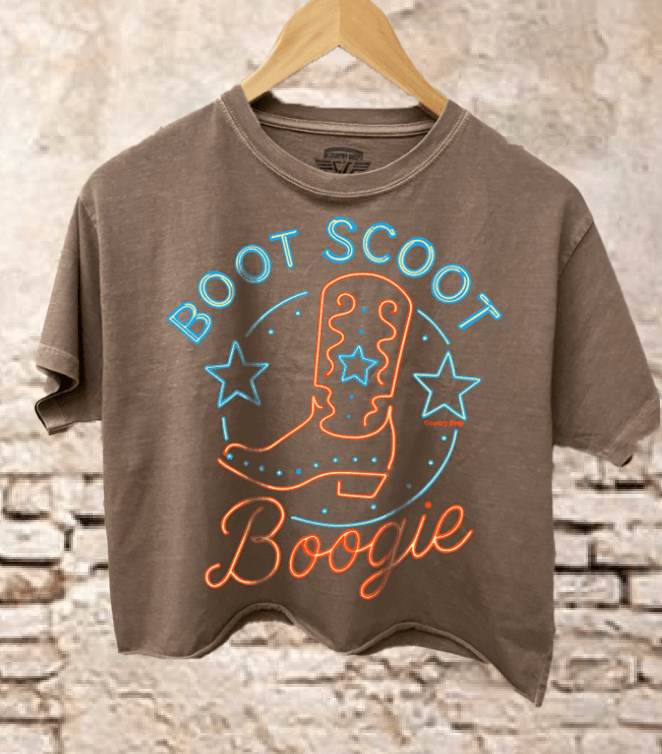 Country Deep Apparel Boot Scoot Boogie Relaxed Cropped Acid Wash T-Shirt - Black - BOOTSCOOT-S