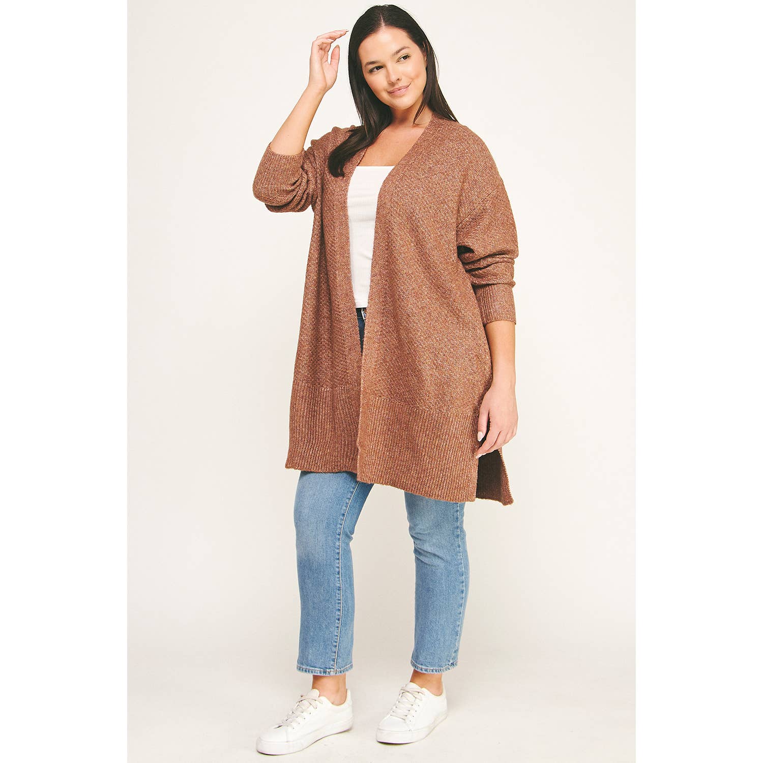 Winslow Collection Plus Size Cozy Confidence Long Cardigan - Brown