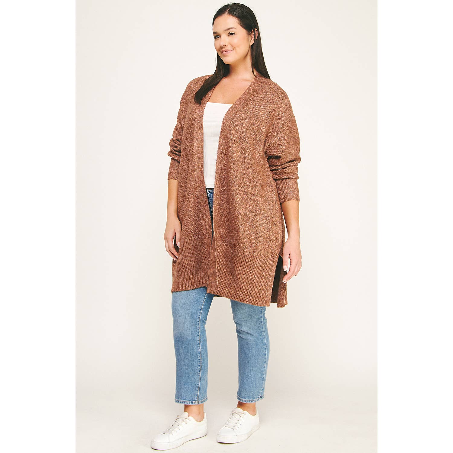 Winslow Collection Plus Size Cozy Confidence Long Cardigan - Brown