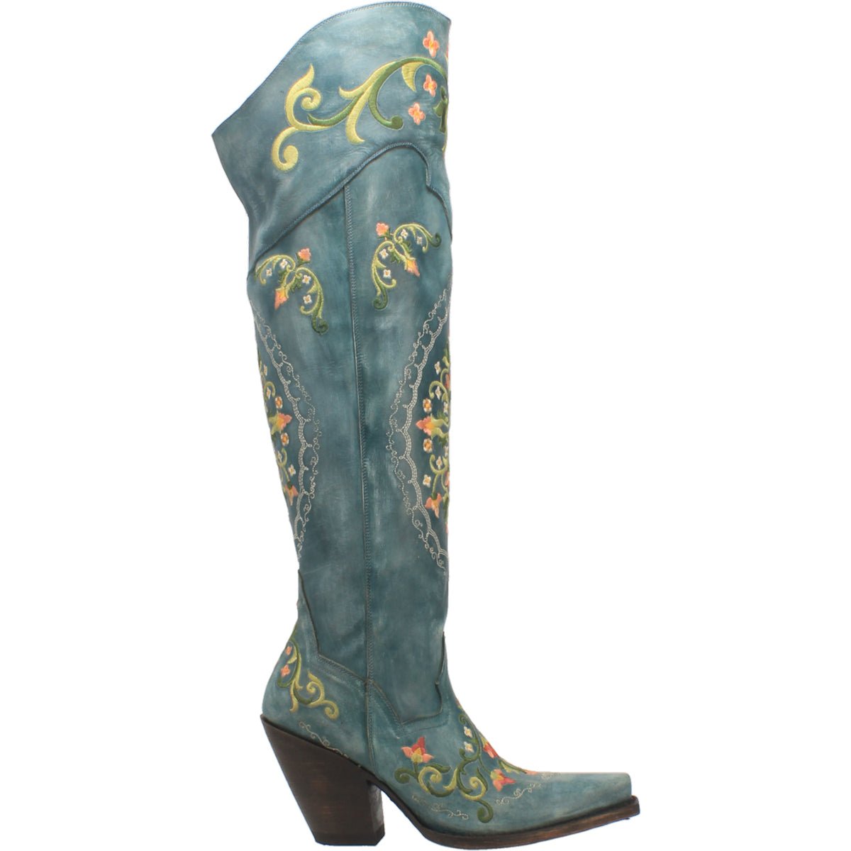 Dan Post Women's 20" Flower Child Turquoise Snip Toe Western Boot - DP3271 - 6M