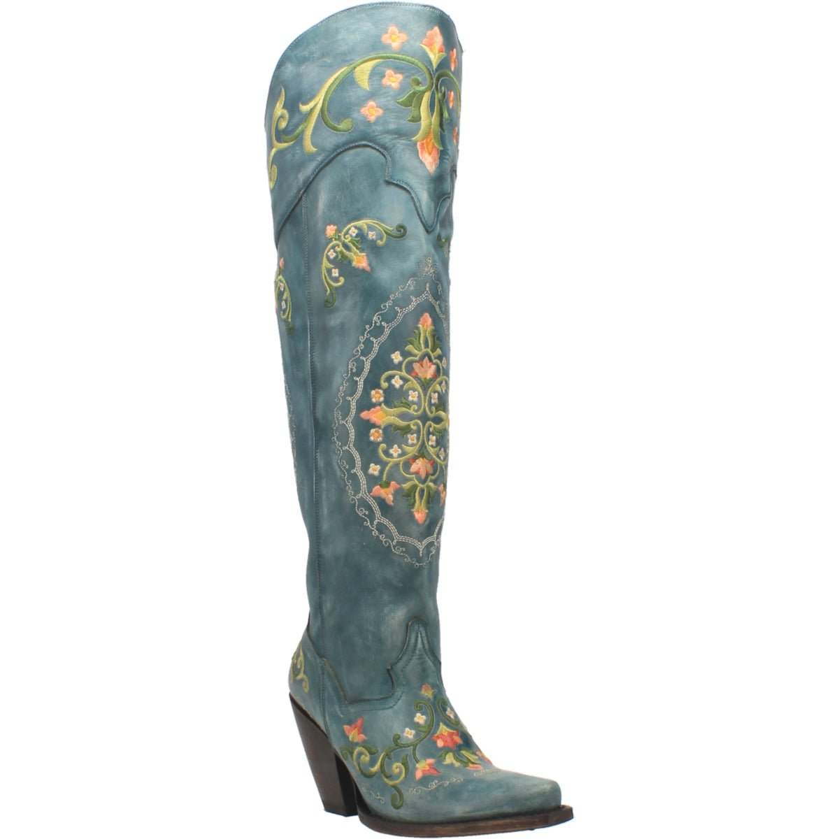 Dan Post Women's 20" Flower Child Turquoise Snip Toe Western Boot - DP3271 - 6M