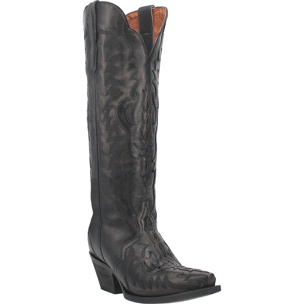 Dan Post Women's 15" Hallie Black Distressed Leather Snip Toe Western Boot - DP4027 - 6M