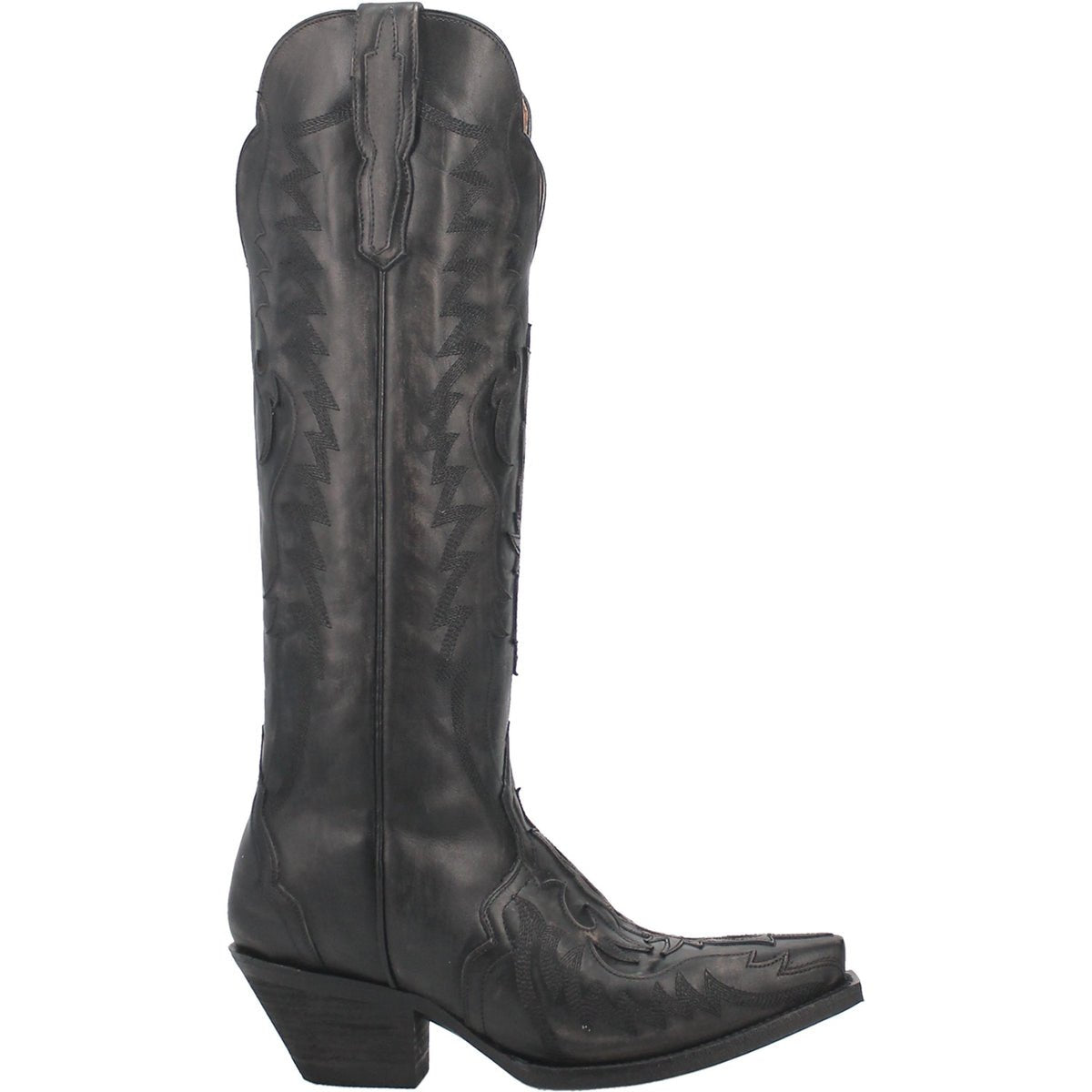 Dan Post Women's 15" Hallie Black Distressed Leather Snip Toe Western Boot - DP4027 - 6M