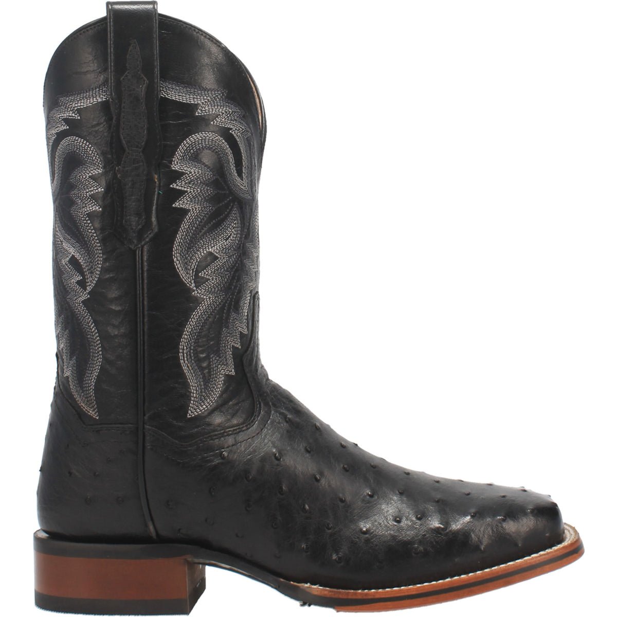 Dan Post Men's 11" Black Alamosa Full Quill Ostrich Square Toe Western Boot - DP4873 - 7D