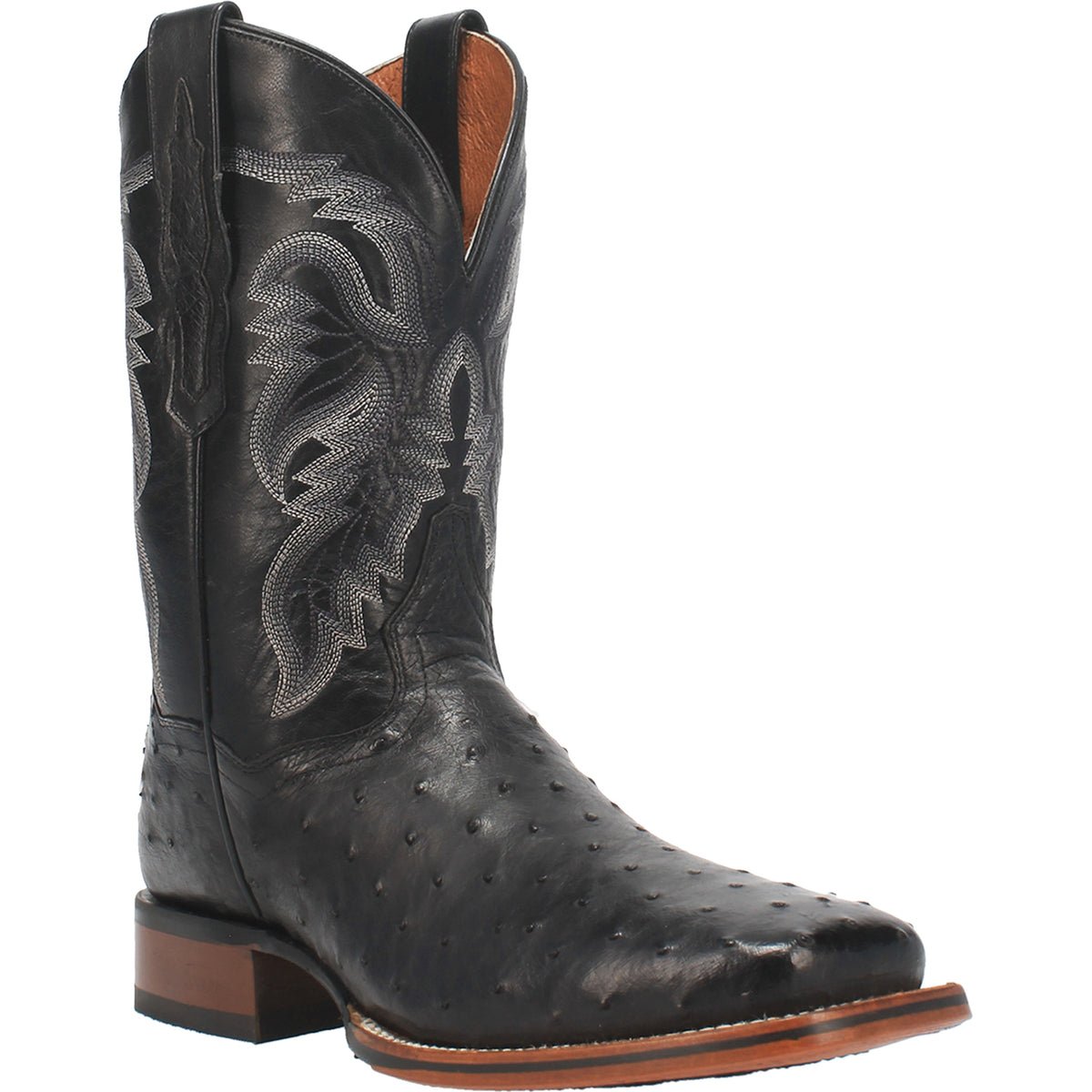 Dan Post Men's 11" Black Alamosa Full Quill Ostrich Square Toe Western Boot - DP4873 - 7D