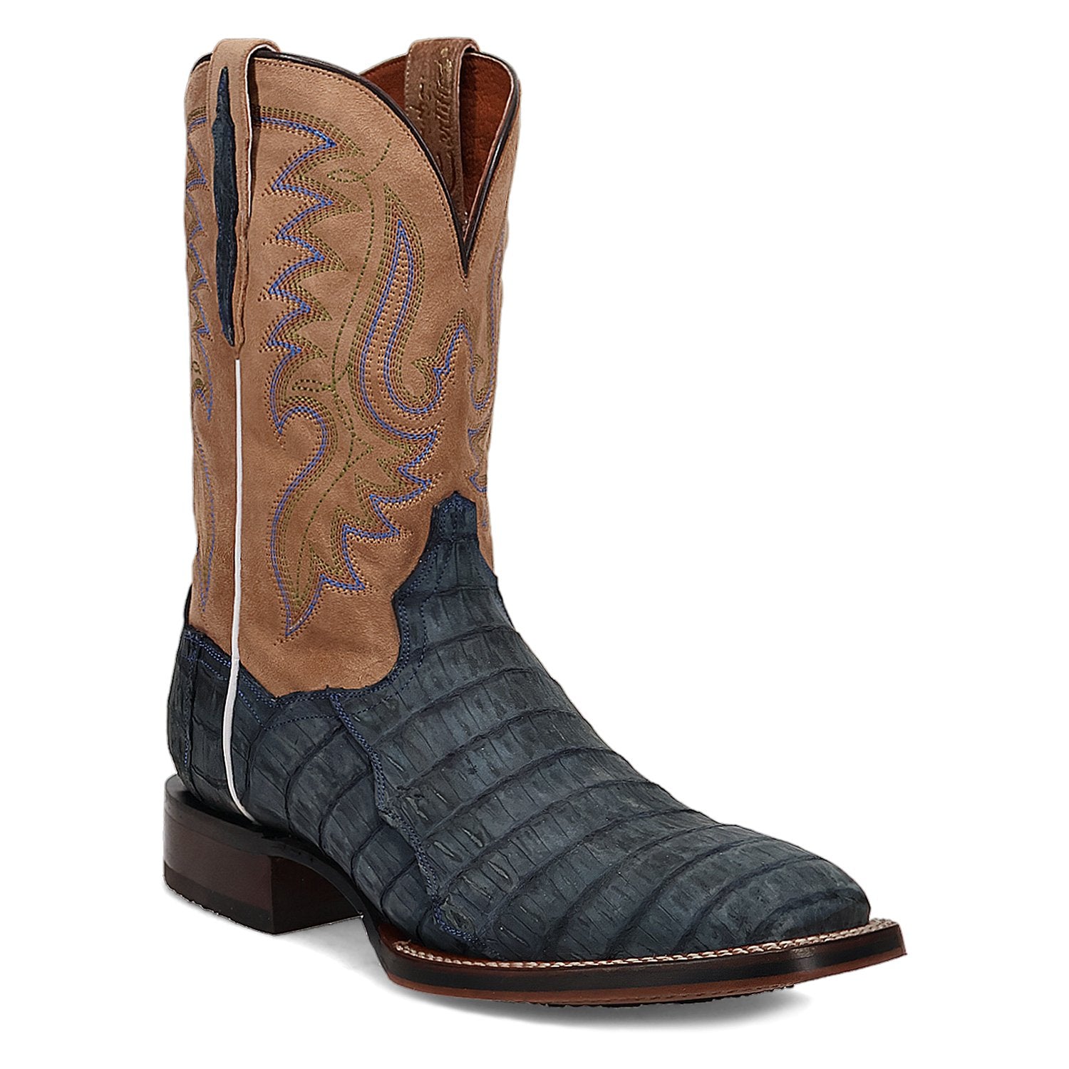 Dan Post Men's 11" Denim & Tan Caiman Square Toe Western Boot - DP5014 - 8EW