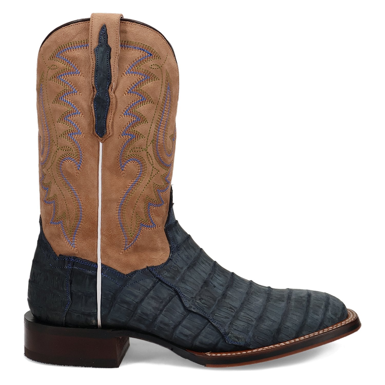 Dan Post Men's 11" Denim & Tan Caiman Square Toe Western Boot - DP5014 - 8EW