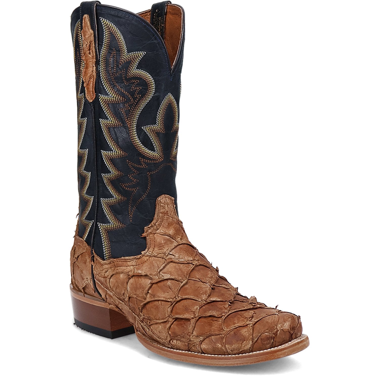 Dan Post Men's 13" Tan & Dark Blue Riggs Pirarucu Western Boot - DP5021 - 8EW