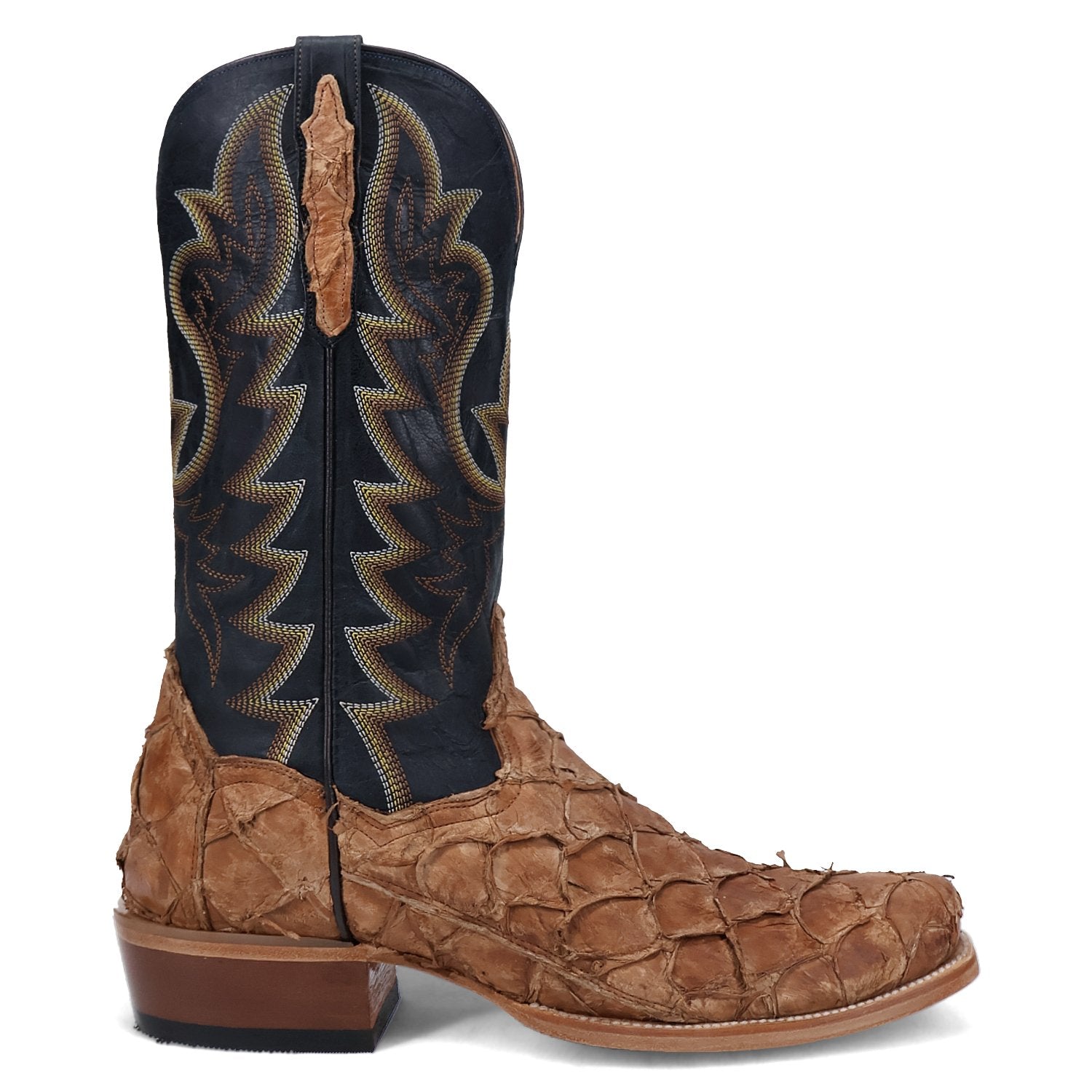 Dan Post Men's 13" Tan & Dark Blue Riggs Pirarucu Western Boot - DP5021 - 8EW