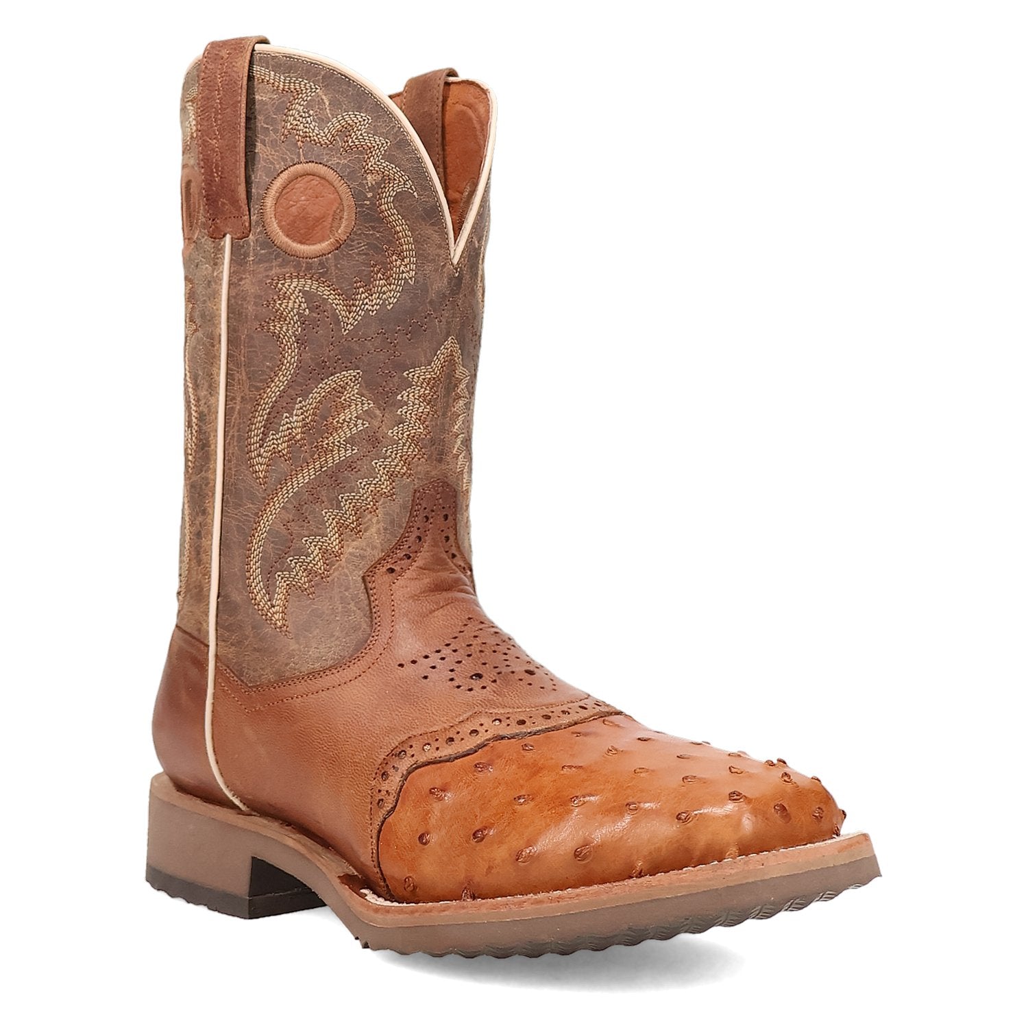 Dan Post Men's 11" Full Quill Ostrich Tan & Bay Apache Square Toe Western Boot - DP6058 - 7D