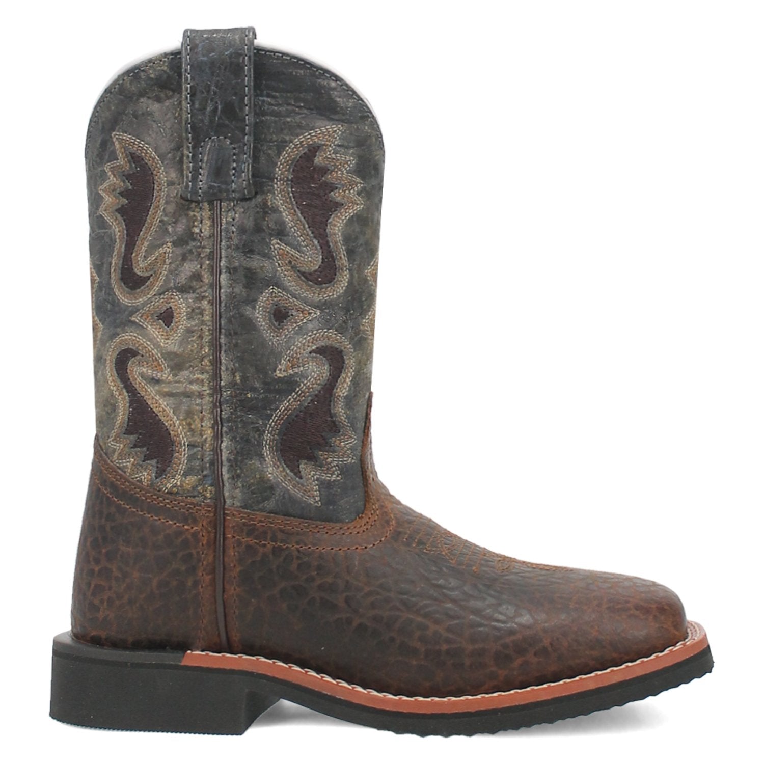 Dan Post Boys 8" Brown & Blue Square Toe Western Boot - DPC2825 - 8.5D