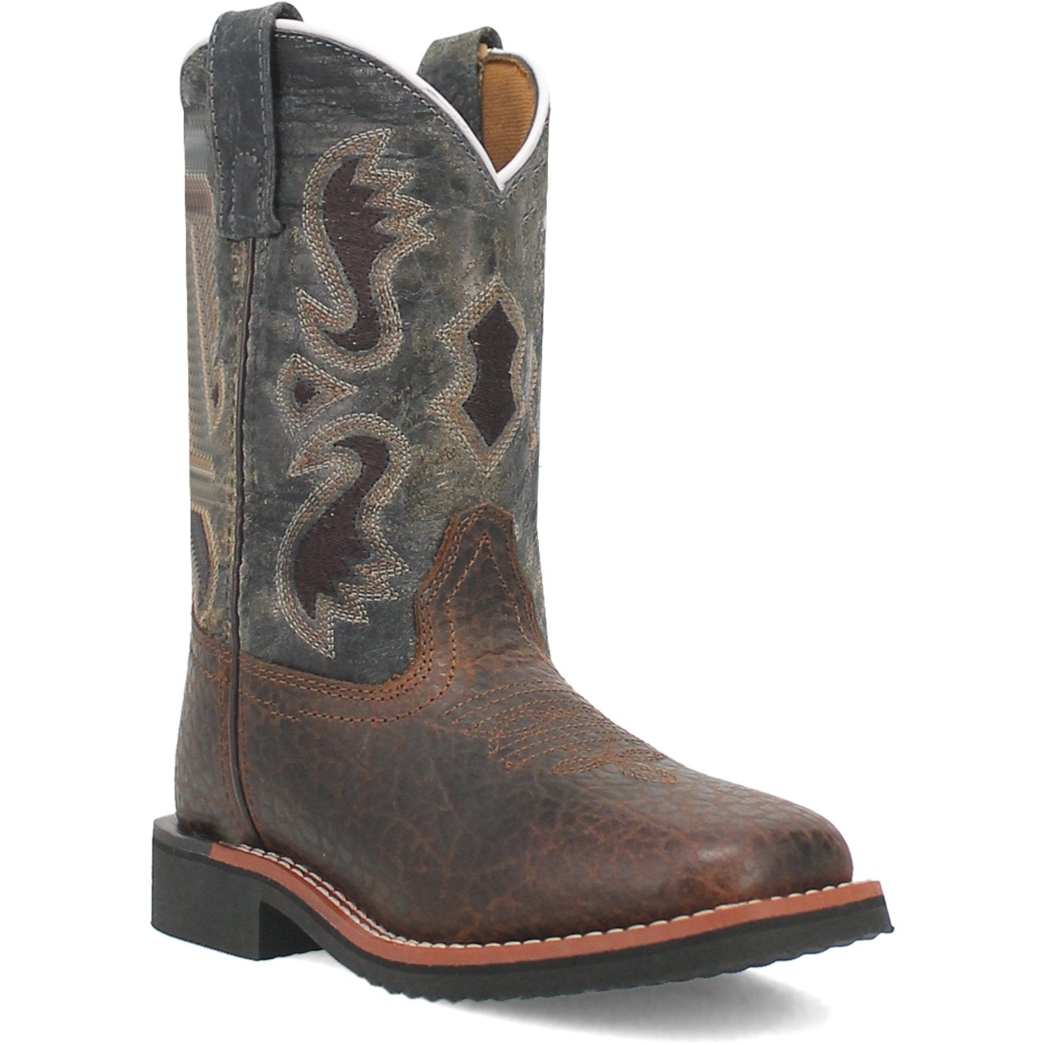 Dan Post Boys 8" Brown & Blue Square Toe Western Boot - DPC2825 - 8.5D