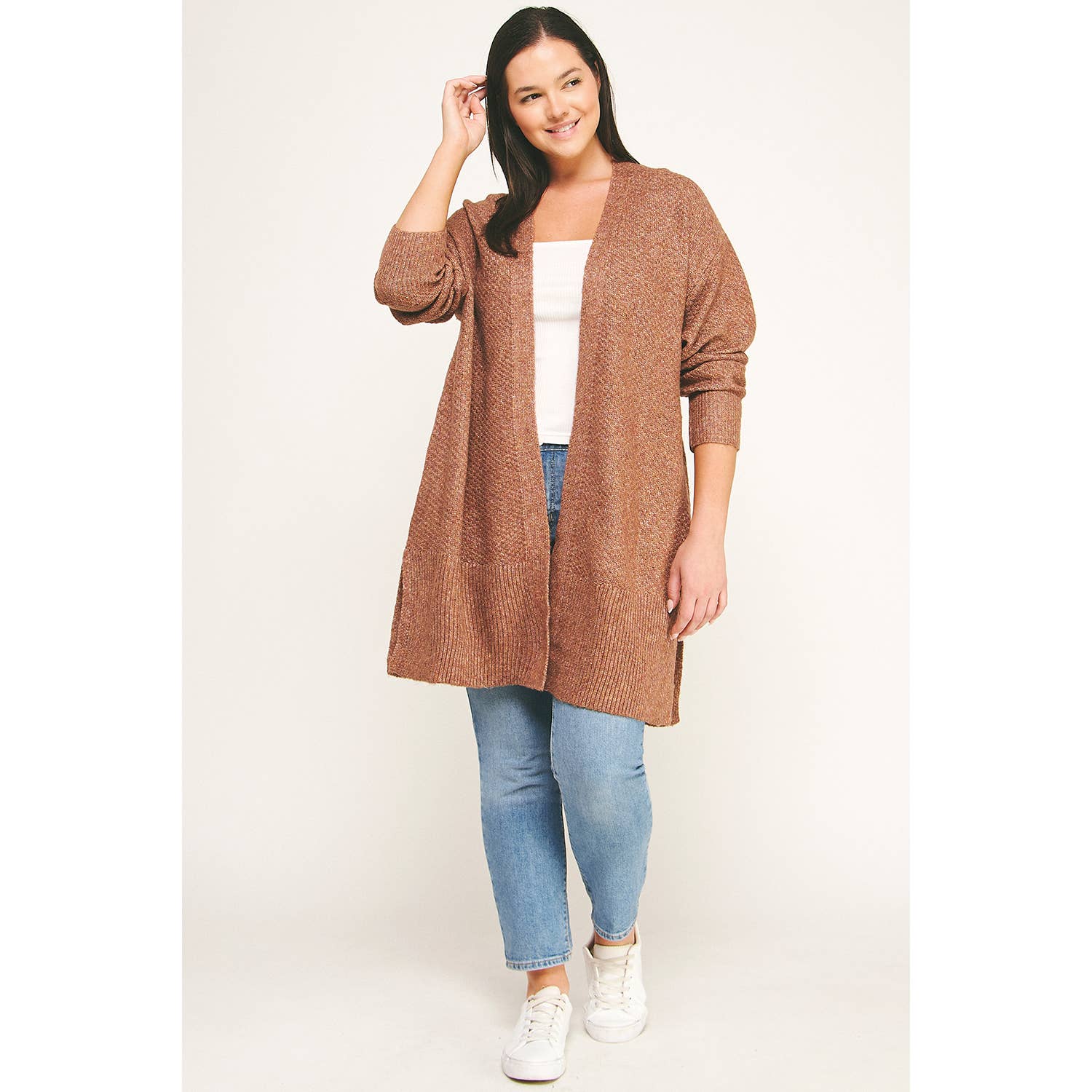 Winslow Collection Plus Size Cozy Confidence Long Cardigan - Brown