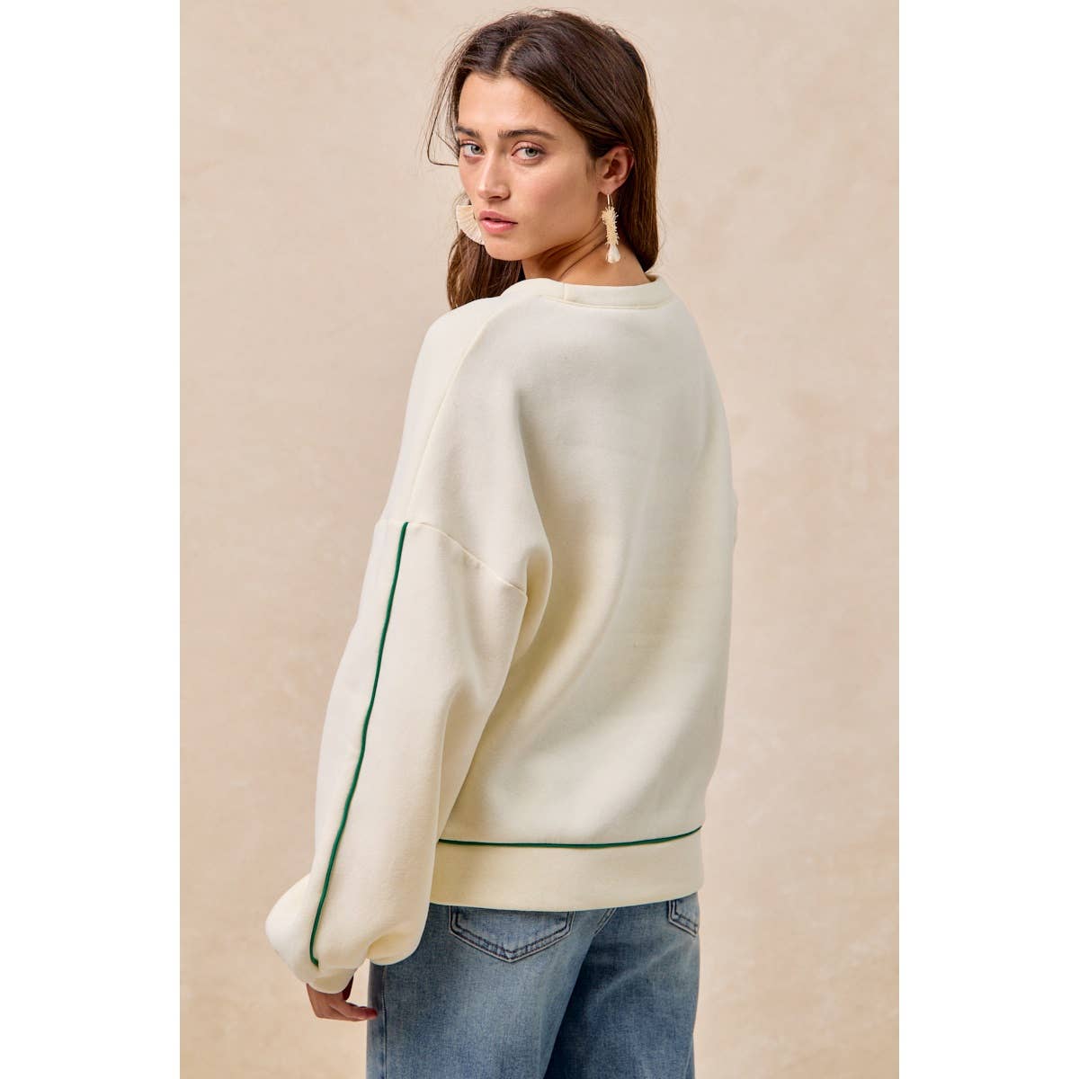 BiBi Cactus Embroidered Fleece Sweatshirt - Cream