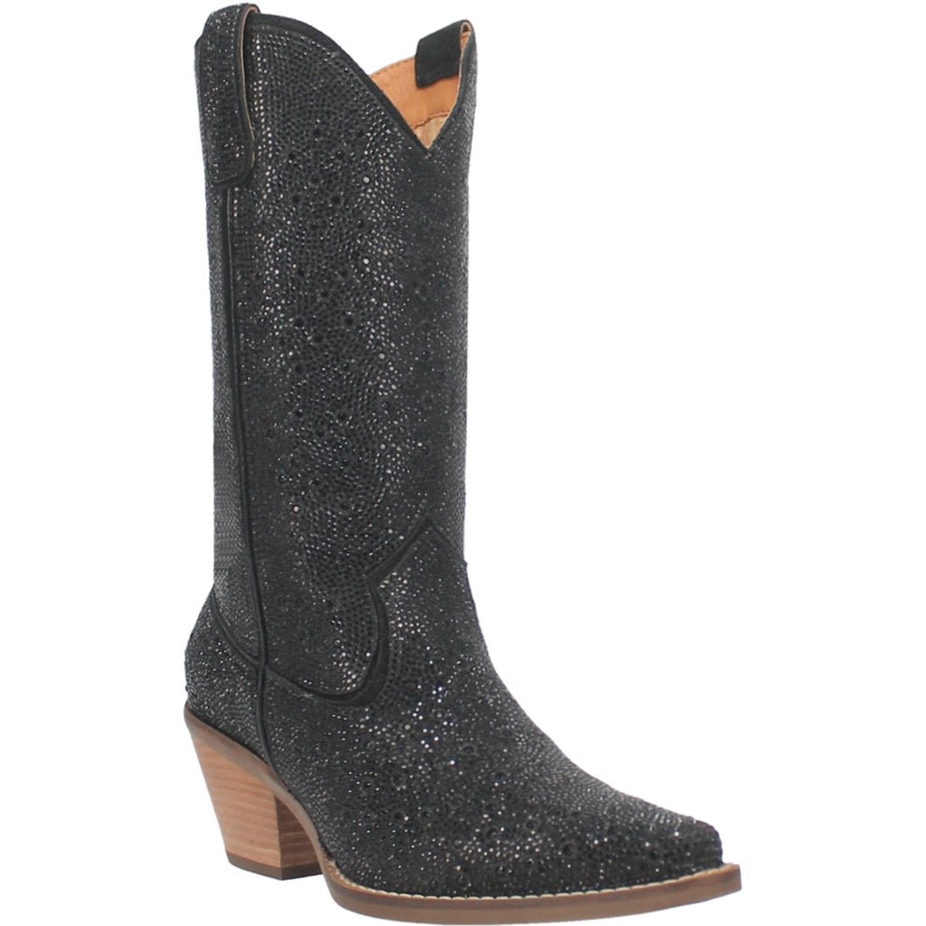 Dingo Women's 12" Black Silver Dollar Almond Toe Western Boot - DI570 - BK - 6M