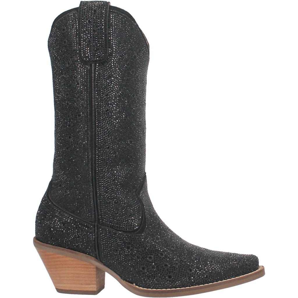 Dingo Women's 12" Black Silver Dollar Almond Toe Western Boot - DI570 - BK - 6M