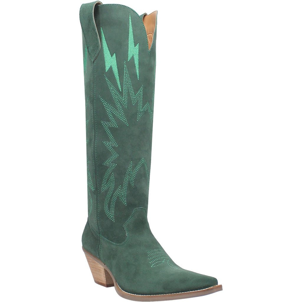 Dingo Women's 16" Thunder Road Green Suede Snip Toe Western Boot - DI597 - GN - 6M