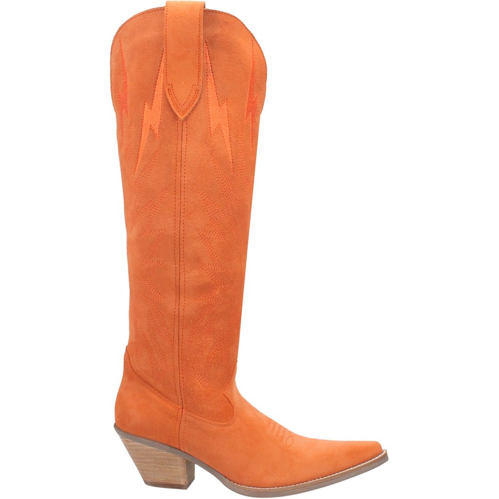 Dingo Women's 16" Thunder Road Orange Suede Snip Toe Western Boot - DI597 - OR - 6M