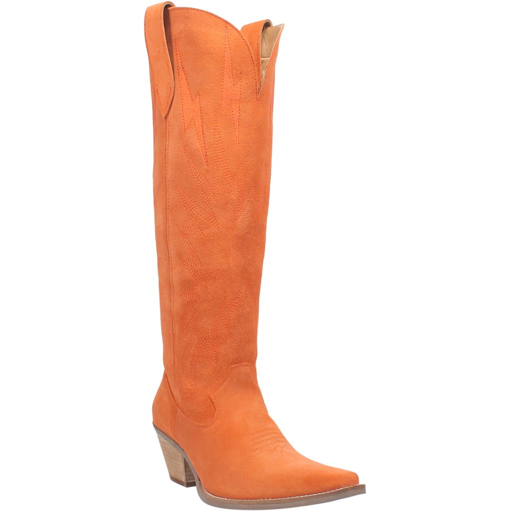 Dingo Women's 16" Thunder Road Orange Suede Snip Toe Western Boot - DI597 - OR - 6M