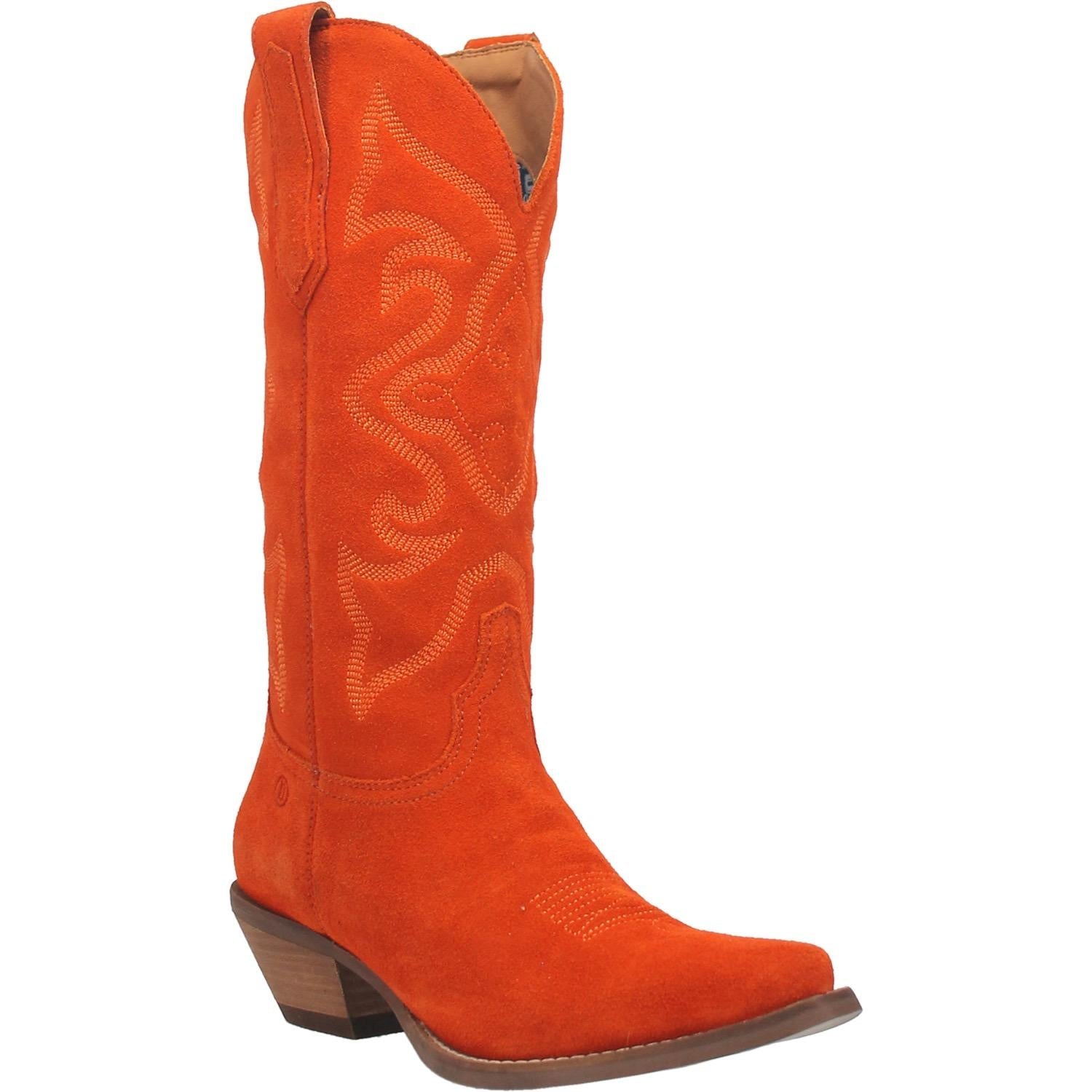 Dingo Women's 13" Out West Orange Suede Snip Toe Western Boot - DI920ORANGE - 6