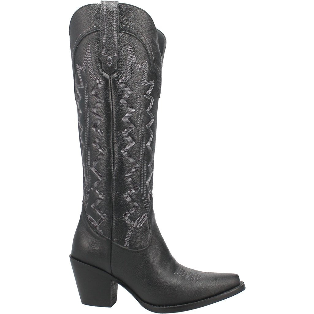 Dingo Women's 16" High Cotton Leather Black Snip Toe Western Boot - DI936 - BK - 6M