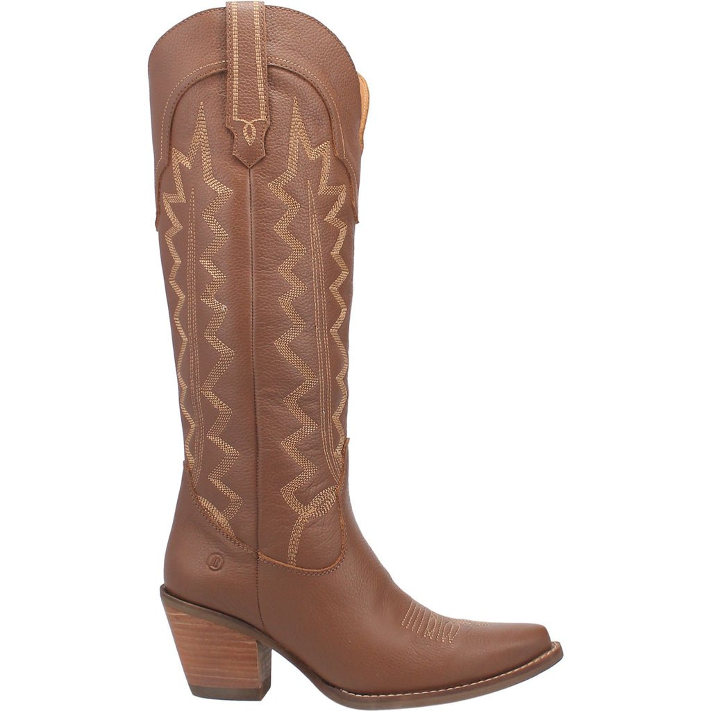 Dingo Women's 16" High Cotton Brown Leather Snip Toe Western Boot - DI936 - BN - 6M