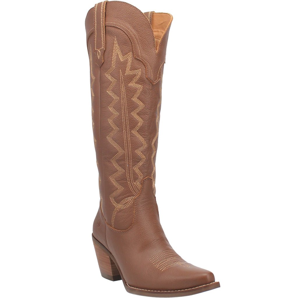 Dingo Women's 16" High Cotton Brown Leather Snip Toe Western Boot - DI936 - BN - 6M