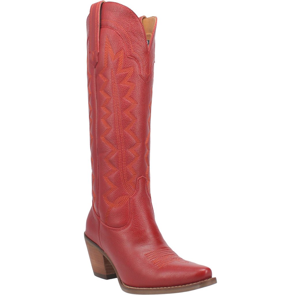 Dingo Women's 16" High Cotton Red Leather Snip Toe Western Boot - DI936 - RD - 6M