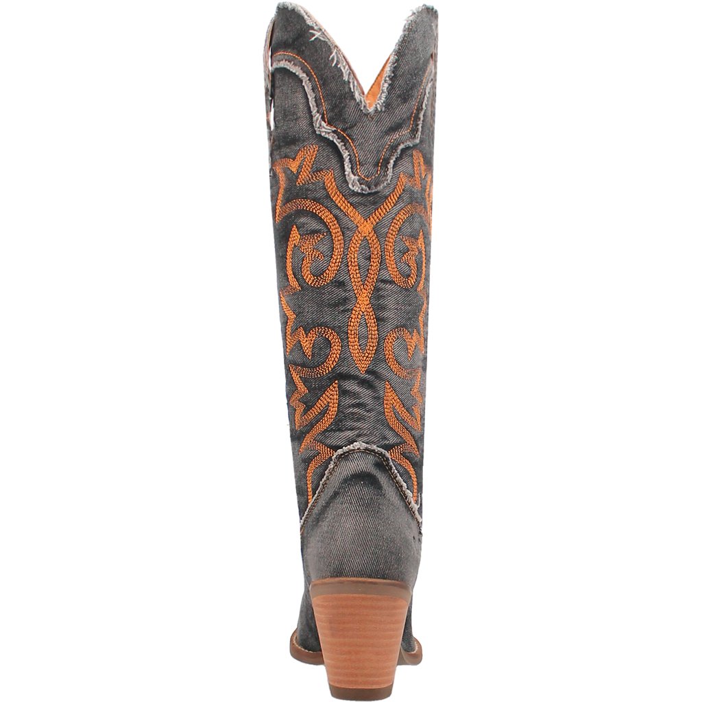 Dingo Women's 15" Texas Tornado Black Denim Almond Toe Western Boot - DI943 - BK - 6M