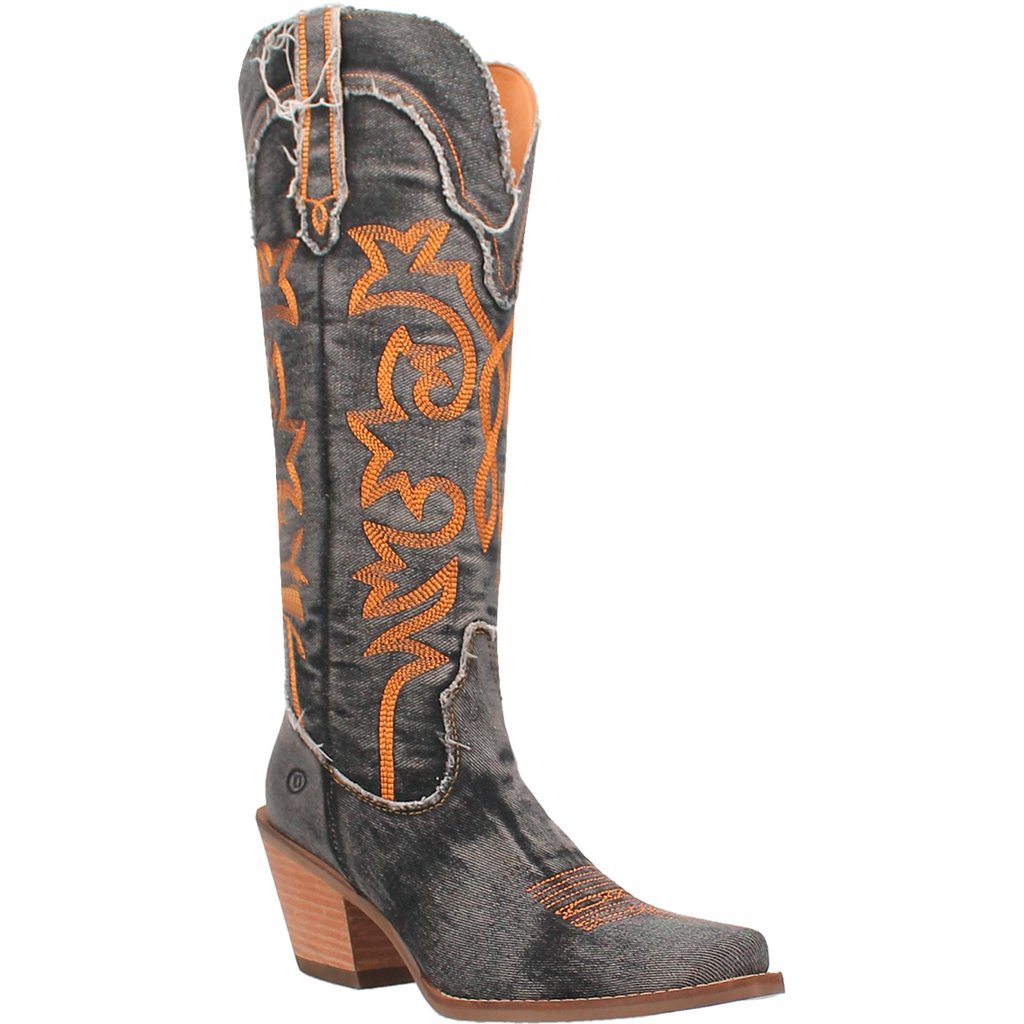 Dingo Women's 15" Texas Tornado Black Denim Almond Toe Western Boot - DI943 - BK - 6M