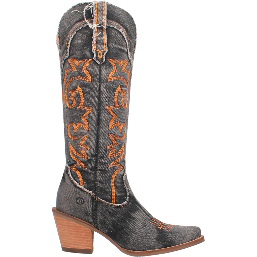 Dingo Women's 15" Texas Tornado Black Denim Almond Toe Western Boot - DI943 - BK - 6M