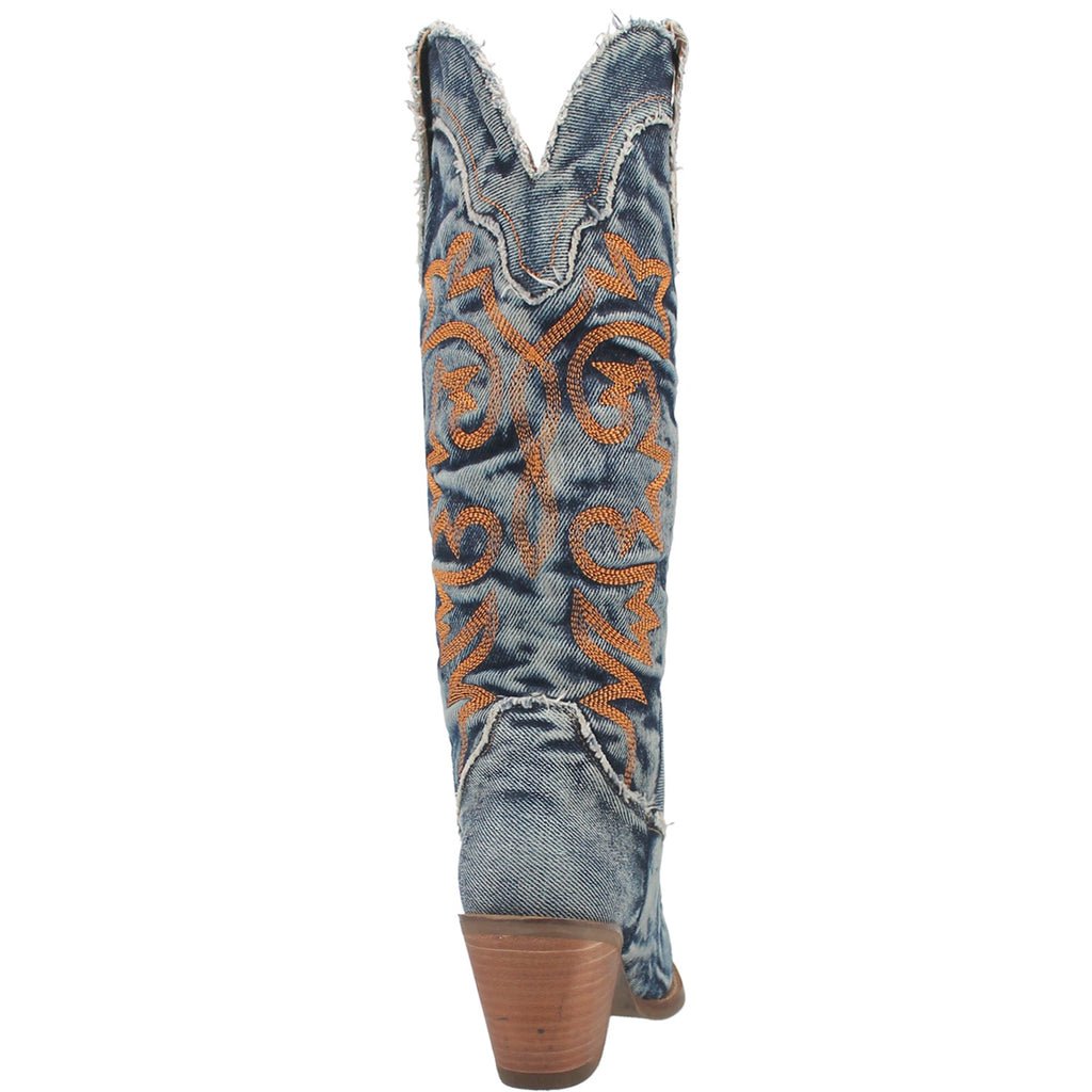 Dingo Women's 15" Texas Tornado Denium Blue Almond Toe Western Boot - DI943 - BL - 6M