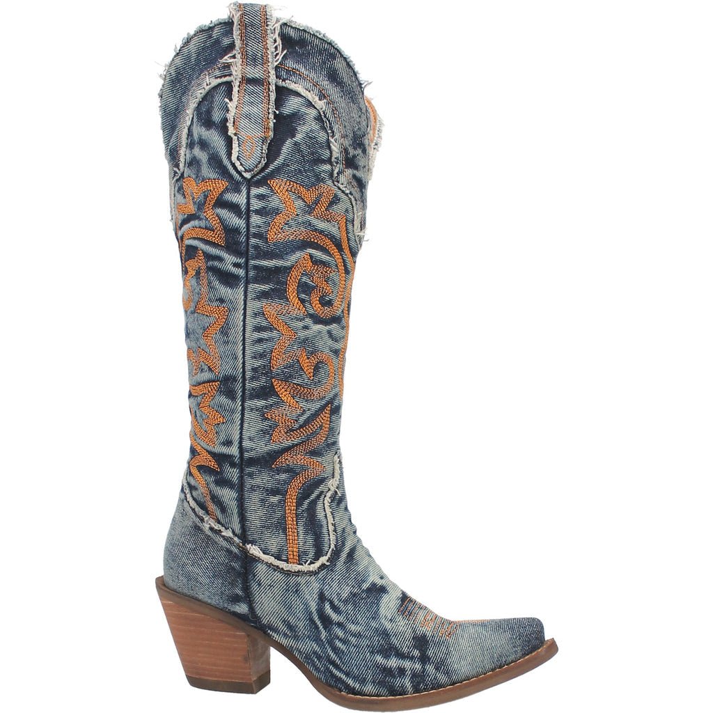 Dingo Women's 15" Texas Tornado Denium Blue Almond Toe Western Boot - DI943 - BL - 6M