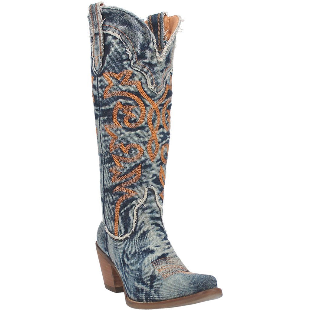 Dingo Women's 15" Texas Tornado Denium Blue Almond Toe Western Boot - DI943 - BL - 6M