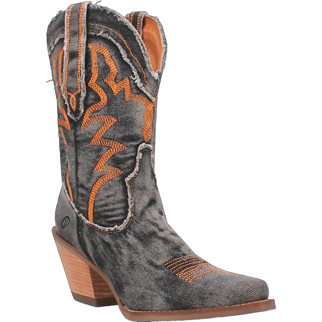 Dingo Women's 9" Y'all Need Dolly Black Denim Almond Toe Western Boot - DI950 - BK - 6M