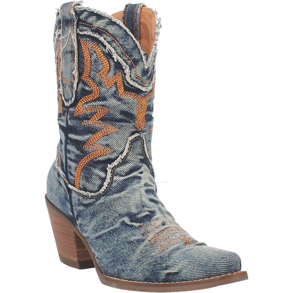 Dingo Women's 9" Y'all Need Dolly Denim Blue Almond Toe Western Boot - DI950 - BL - 6M