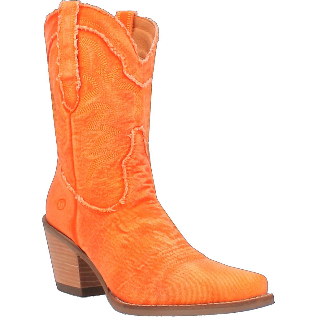 Dingo Women's 9" Y'all Need Dolly Orange Denim Almond Toe Western Boot - DI950 - OR - 6M