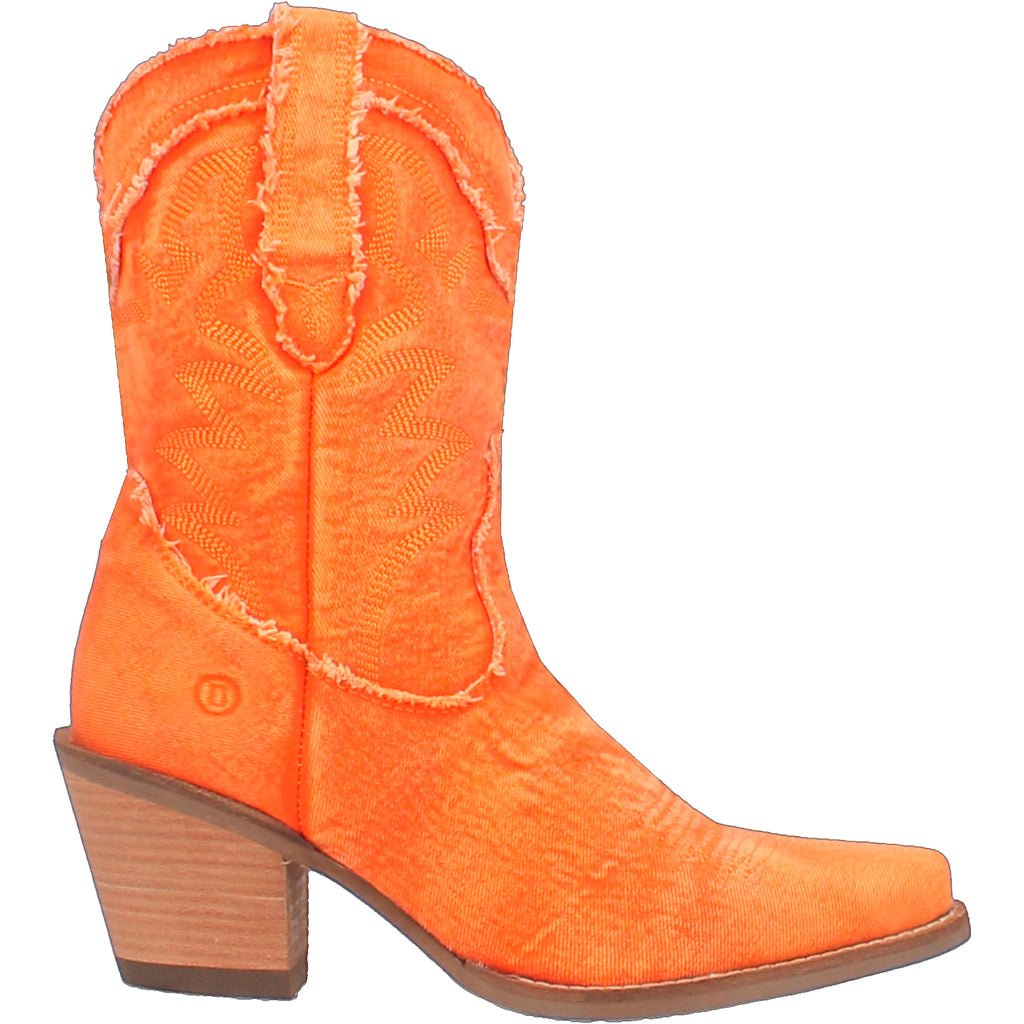 Dingo Women's 9" Y'all Need Dolly Orange Denim Almond Toe Western Boot - DI950 - OR - 6M