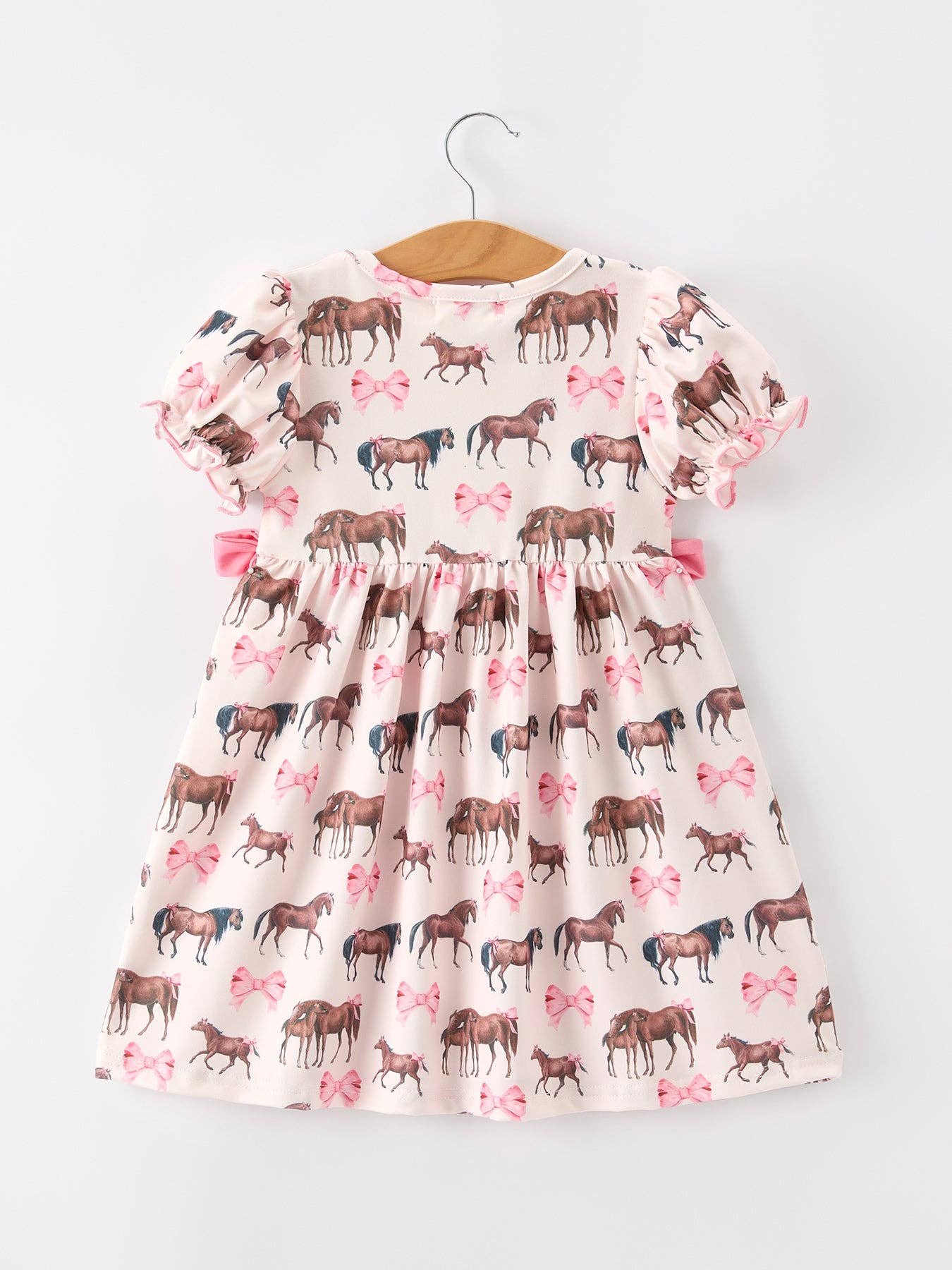 Rylee Faith Designs Western Horse Smocked Girls Dress Bow Ruffle Short Sleeve